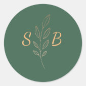 Elegant Modern Eenvoudig Monogram Groen Huwelijk Ronde Sticker (Voorkant)