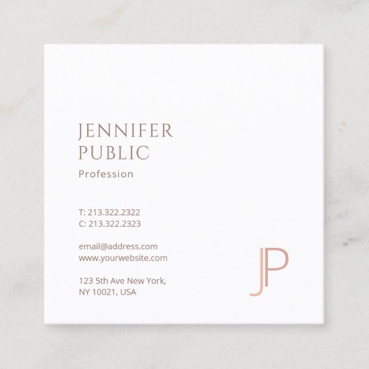 Elegant Modern Eenvoudig Ontwerp Monogram Luxe Vla Vierkante Visitekaartje (Voorkant)