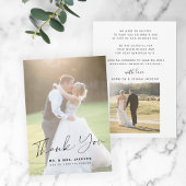 Elegant modern eenvoudig script 2 foto's bruiloft bedankkaart