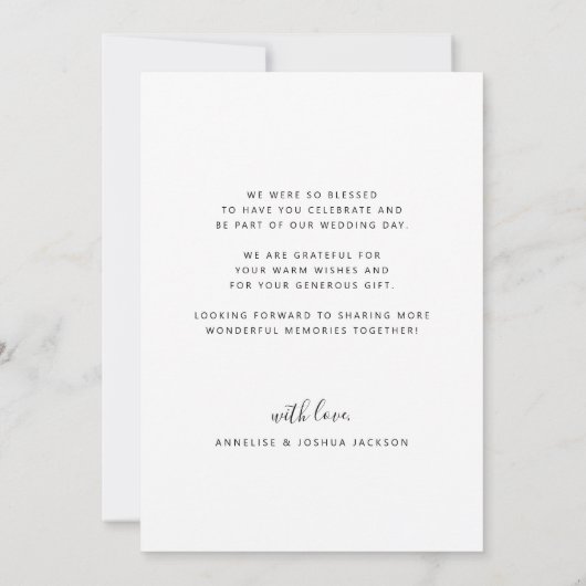 Elegant modern, eenvoudig script fotobruiloft bedankkaart (Achterkant)