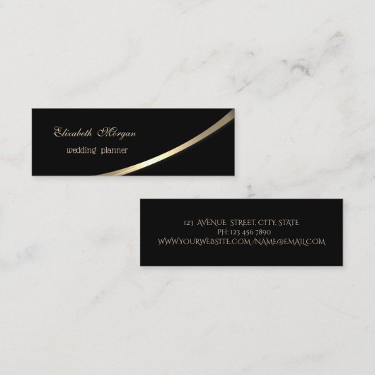 Elegant modern, eenvoudig, zwart, goud mini visitekaartje (Voorkant / Achterkant)