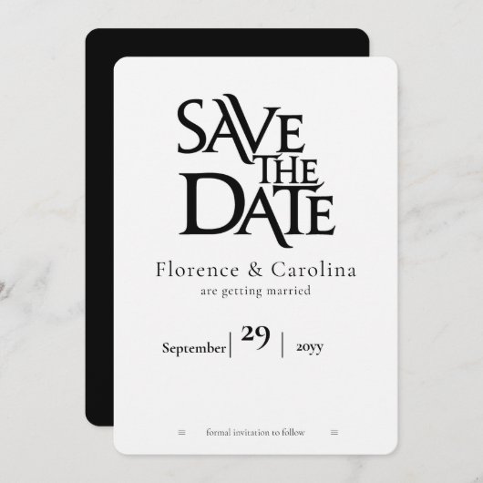 Elegant Modern Eenvoudig Zwart op Wit Save The Date (Voorkant / Achterkant)