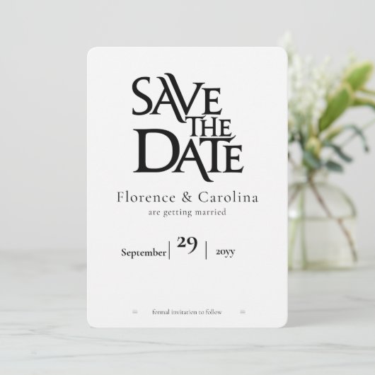 Elegant Modern Eenvoudig Zwart op Wit Save The Date (Staand voorkant)