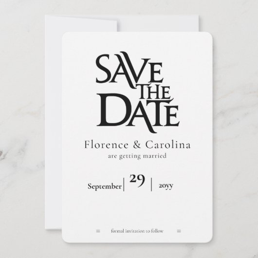 Elegant Modern Eenvoudig Zwart op Wit Save The Date (Voorkant)