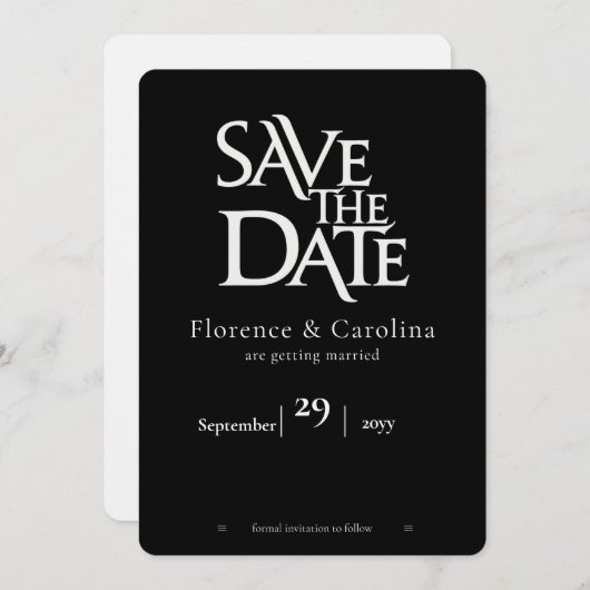 Elegant Modern Eenvoudig Zwart & Wit Save The Date (Voorkant / Achterkant)