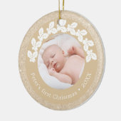 Elegant modern eerste kerstfoto baby, aangepast keramisch ornament (Links)