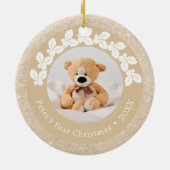 Elegant modern eerste kerstfoto baby, aangepast keramisch ornament (Achterkant)