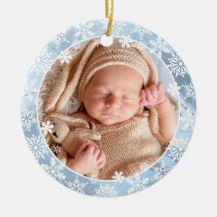 Elegant modern eerste kerstfoto baby, aangepast keramisch ornament