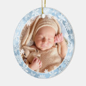 Elegant modern eerste kerstfoto baby, aangepast keramisch ornament (Links)