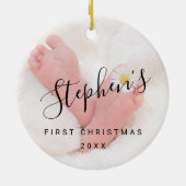 Elegant modern eerste kerstfoto baby, aangepast keramisch ornament (Achterkant)
