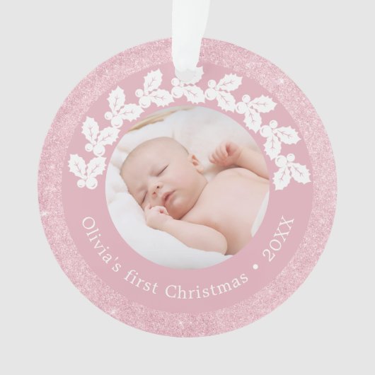 Elegant modern eerste kerstfoto baby, aangepast ornament (voorkant)