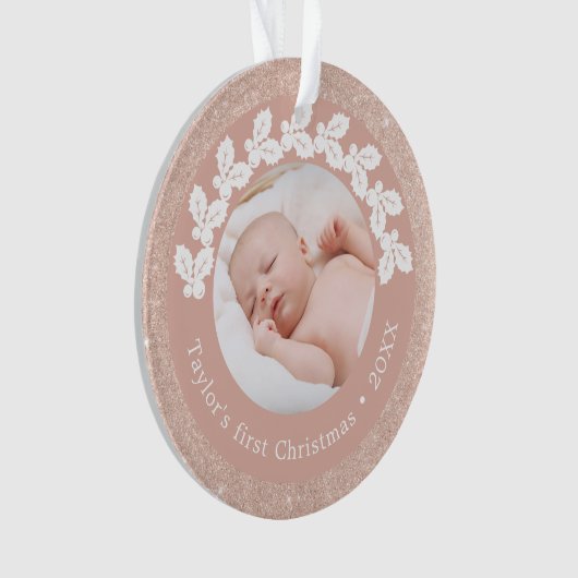 Elegant modern eerste kerstfoto baby, aangepast ornament (voorkant)