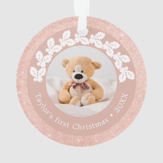 Elegant modern eerste kerstfoto baby, aangepast ornament (achterkant)