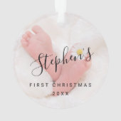 Elegant modern eerste kerstfoto baby, aangepast ornament (achterkant)