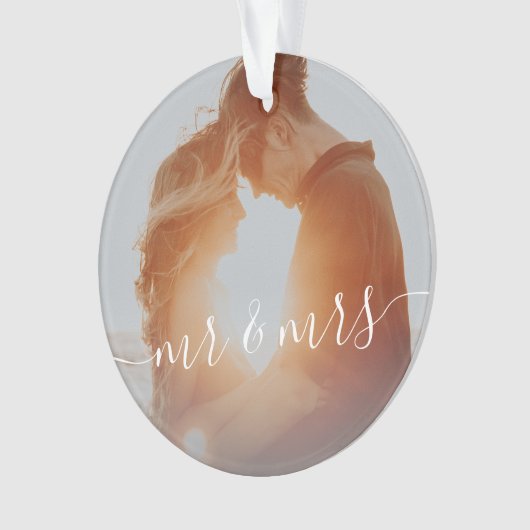 Elegant modern Eerste Kerstmis als Mr. & Mrs Foto Ornament (voorkant)
