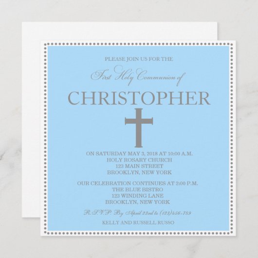 Elegant Modern Eerste Uitnodiging voor Jongens (Voorkant / Achterkant)