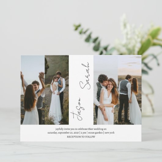 Elegant Modern Elegant 5 foto's bruiloft Kaart (Staand voorkant)