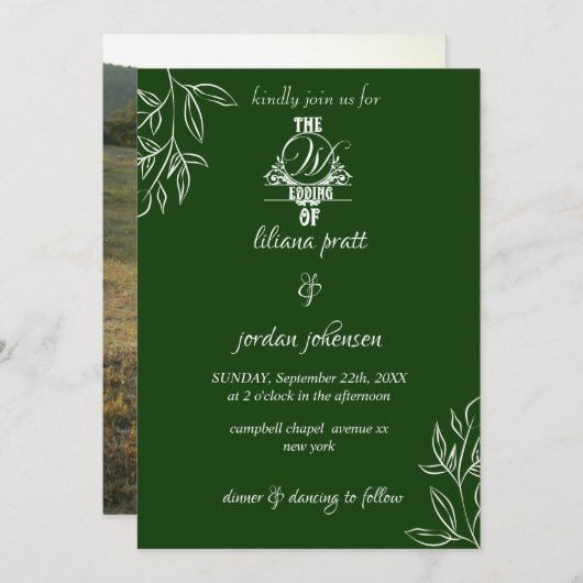 elegant Modern emerald green bruiloft in Kaart (Voorkant / Achterkant)