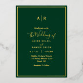 Elegant Modern Emerald Green Gold Monogram Weddens Folie Uitnodiging (Voorkant)