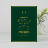 Elegant Modern Emerald Green Gold Monogram Weddens Folie Uitnodiging (Staand Voorkant)