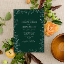 Elegant Modern Emerald Green Minimal Leaf Wedding