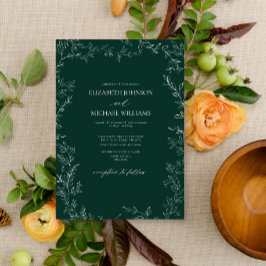 Elegant Modern Emerald Green Minimal Leaf Wedding Kaart