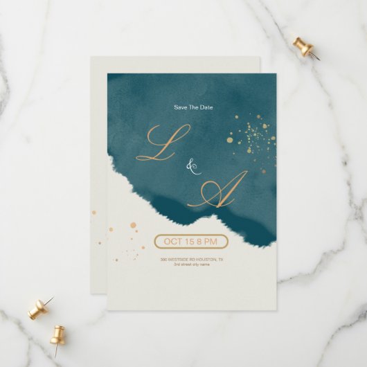 Elegant Modern Emerald Green Save The Date (Voorkant / Achterkant in situ)