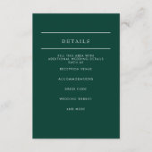 Elegant Modern Emerald Green Wedding Informatiekaartje (Voorkant)