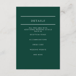 Elegant Modern Emerald Green Wedding Informatiekaartje