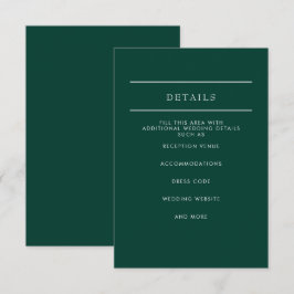 Elegant Modern Emerald Green Wedding Informatiekaartje