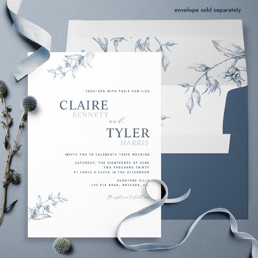 Elegant Modern en Minimal Blue Wedding Invitation Kaart