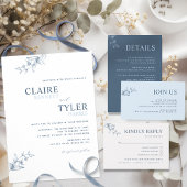 Elegant Modern en Minimal Blue Wedding Invitation Kaart