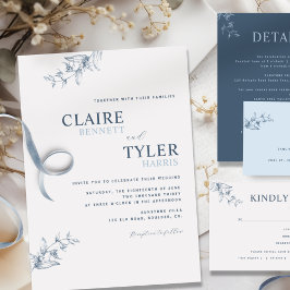 Elegant Modern en Minimal Blue Wedding Invitation Kaart