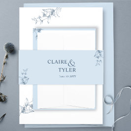 Elegant Modern en Minimal Dusty Blue Wedding Uitnodigingen Wikkel
