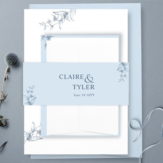 Elegant Modern en Minimal Dusty Blue Wedding Uitnodigingen Wikkel