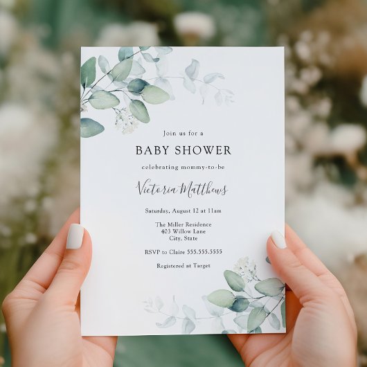 Elegant Modern Eucalyptus Baby shower Invitation Kaart