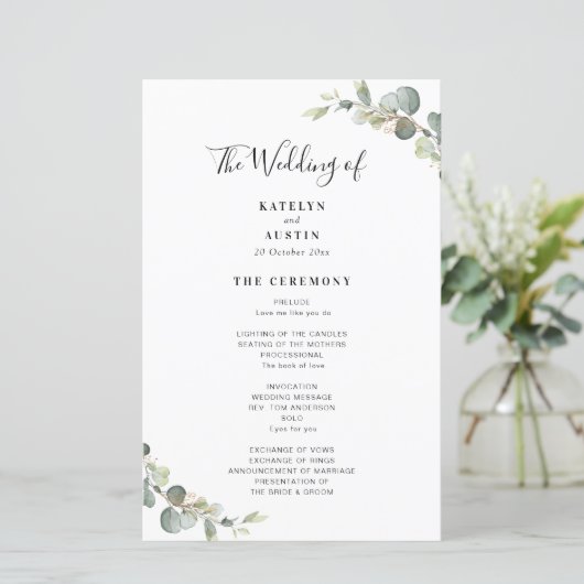 elegant modern Eucalyptus greenery bruiloft-progra (Staand voorkant)