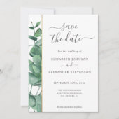 Elegant modern eucalyptus greenery simpele bruilof save the date (Voorkant)