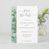 Elegant modern eucalyptus greenery simpele bruilof save the date (Staand voorkant)