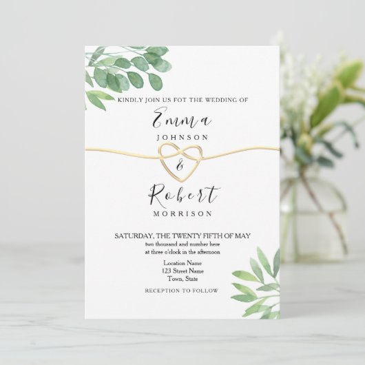 Elegant Modern Eucalyptus Greenery Wedding Kaart (Staand voorkant)