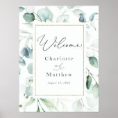 Elegant Modern Eucalyptus Greenery Wedding Welkom Poster (Voorkant)