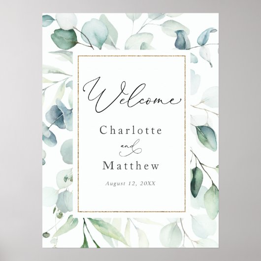 Elegant Modern Eucalyptus Greenery Wedding Welkom Poster (Voorkant)