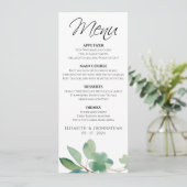Elegant Modern Eucalyptus Groen Bruiloft Menu (Staand voorkant)