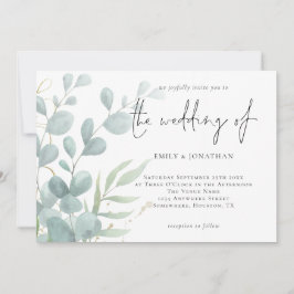 Elegant Modern Eucalyptus Poeder Blauw Bruiloft In Kaart