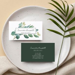 Elegant Modern Eucalyptus & Script Emerald Green Visitekaartje