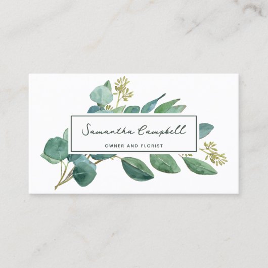 Elegant Modern Eucalyptus & Script Emerald Green Visitekaartje (Voorkant)