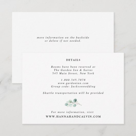 Elegant Modern Eucalyptus Trouwdetails Kaart (Voorkant / Achterkant)