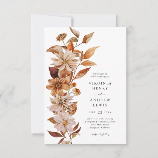 Elegant Modern Fall Wedding Kaart (Voorkant)