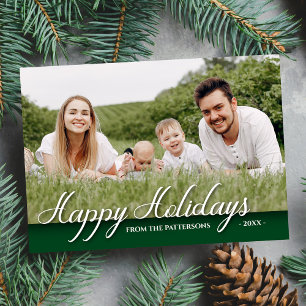Elegant Modern Familie Foto Happy Holiday Green Kaart