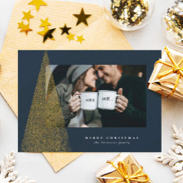 Elegant modern faux Gold kerstboom, foto Feestdagenkaart